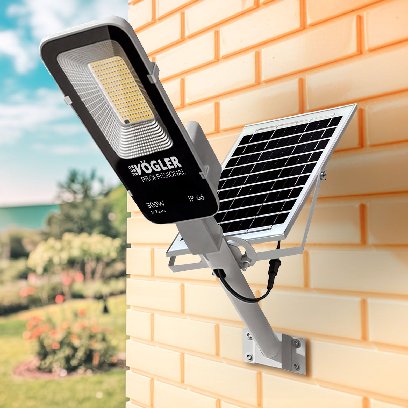 Erőteljes napelemes lámpa, alkonyatérzékelő, távirányító, Vögler Professional 800W