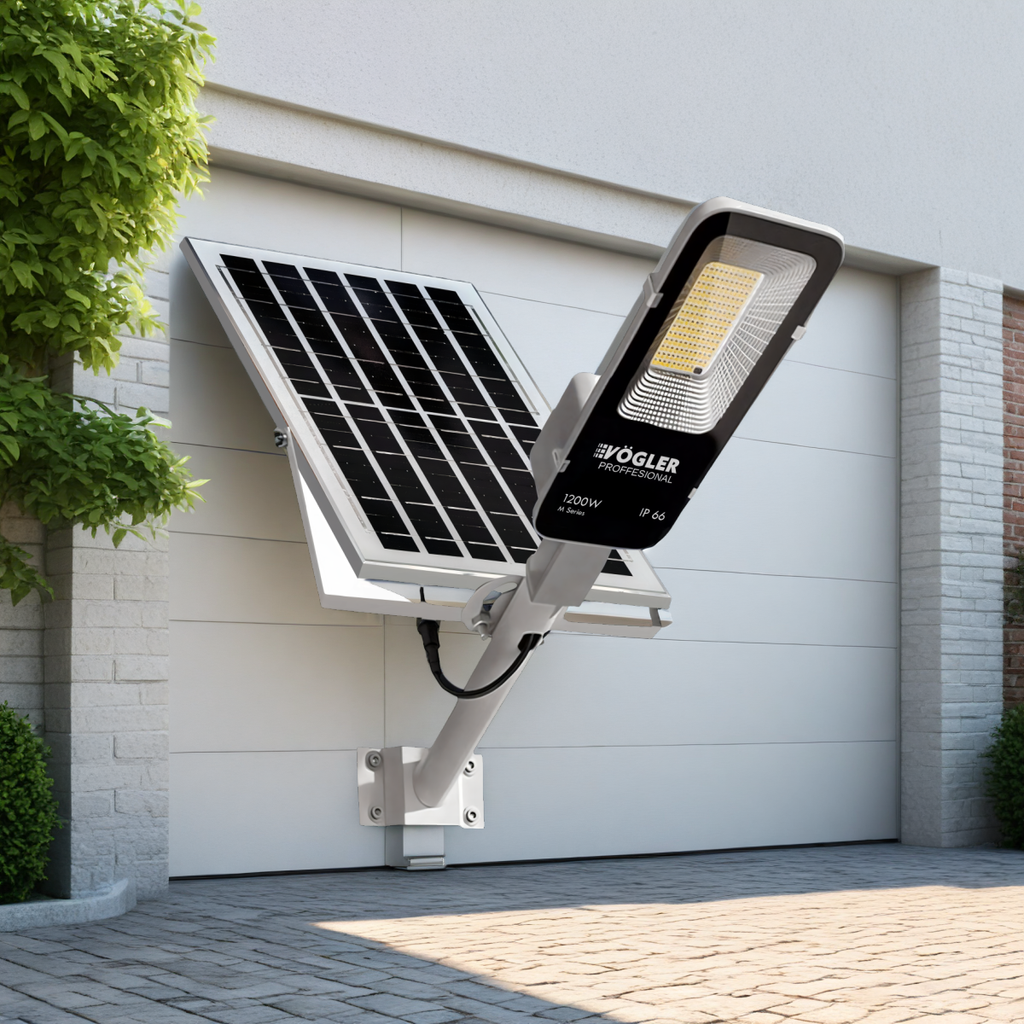 Erőteljes napelemes lámpa, alkonyatérzékelő, távirányító, Vögler Professional 1200W