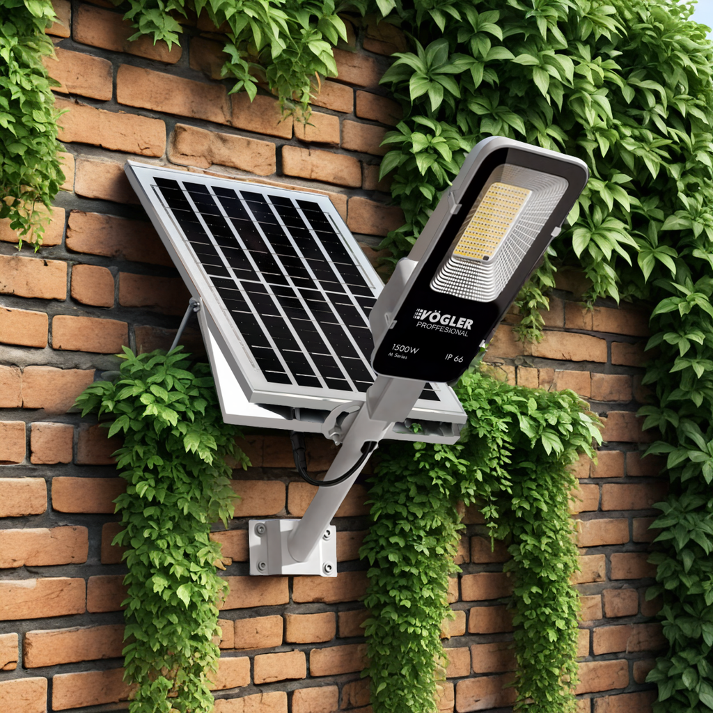 Erőteljes napelemes lámpa, alkonyatérzékelő, távirányító, Vögler Professional 1500W