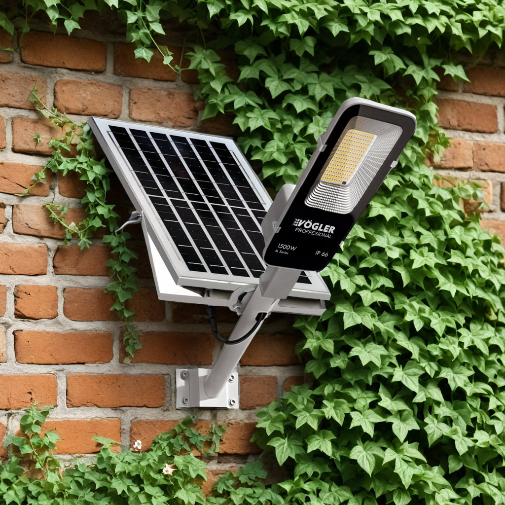 Erőteljes napelemes lámpa, alkonyatérzékelő, távirányító, Vögler Professional 1500W
