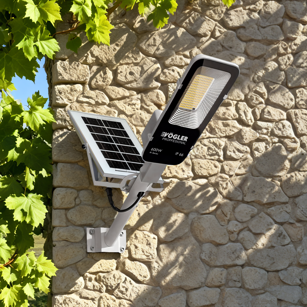 Erőteljes napelemes lámpa, alkonyatérzékelő, távirányító, Vögler Professional 600W