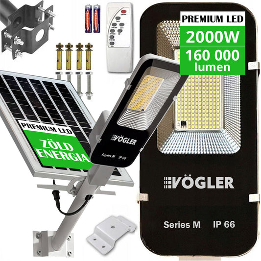 Erős napelemes lámpa, alkonyatérzékelő, távirányító, Vögler Series M 2000W
