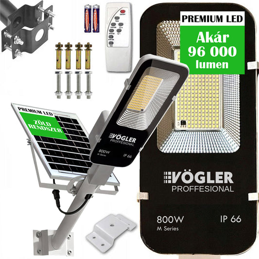 Erőteljes napelemes lámpa, alkonyatérzékelő, távirányító, Vögler Professional 800W
