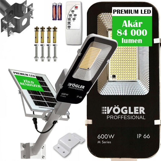 Erőteljes napelemes lámpa, alkonyatérzékelő, távirányító, Vögler Professional 600W