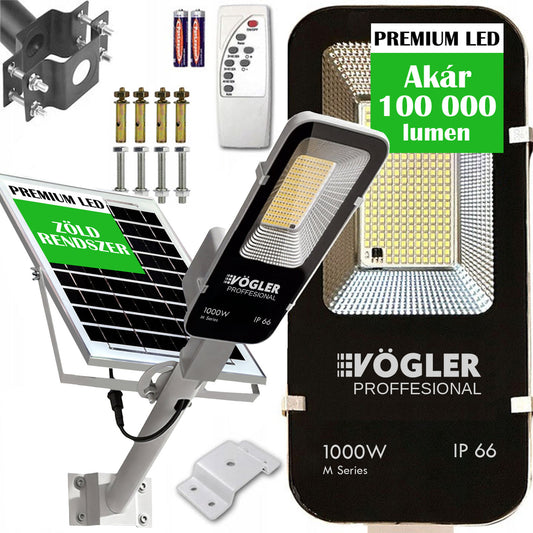 Erőteljes napelemes lámpa, alkonyatérzékelő, távirányító, Vögler Professional 1000W