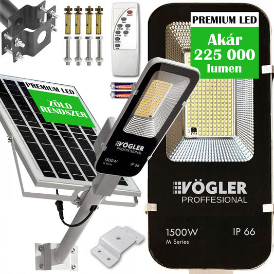 Erőteljes napelemes lámpa, alkonyatérzékelő, távirányító, Vögler Professional 1500W