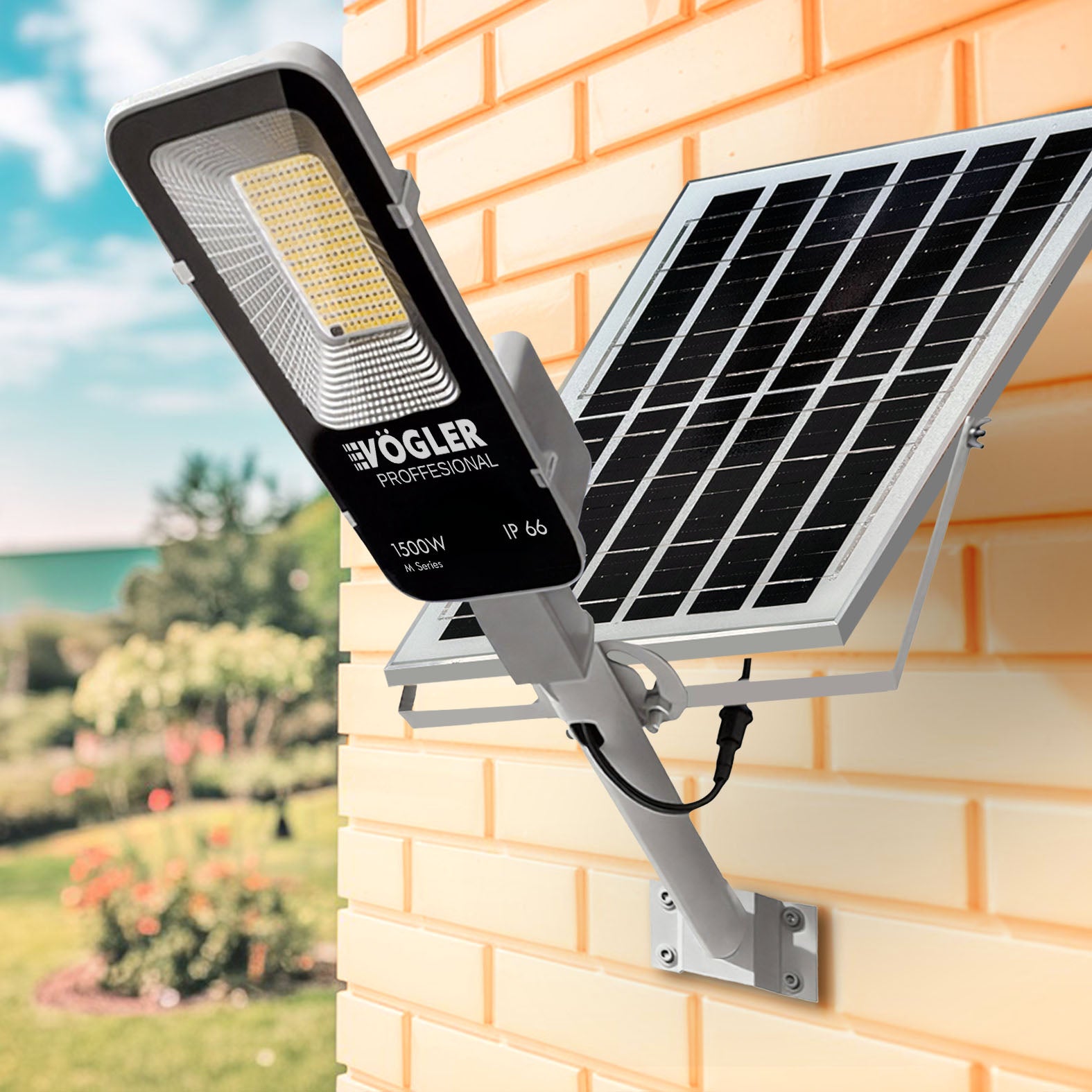 Erőteljes napelemes lámpa, alkonyatérzékelő, távirányító, Vögler Professional 1500W
