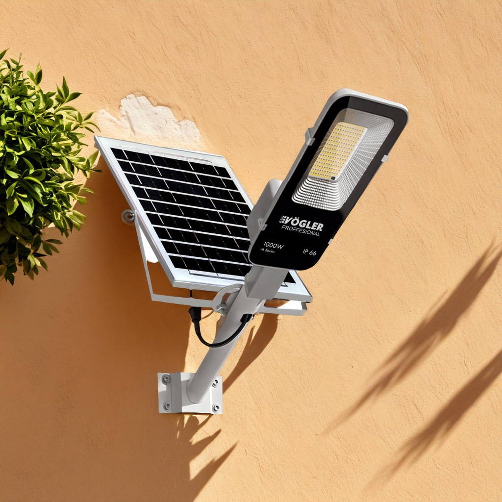Erőteljes napelemes lámpa, alkonyatérzékelő, távirányító, Vögler Professional 1000W