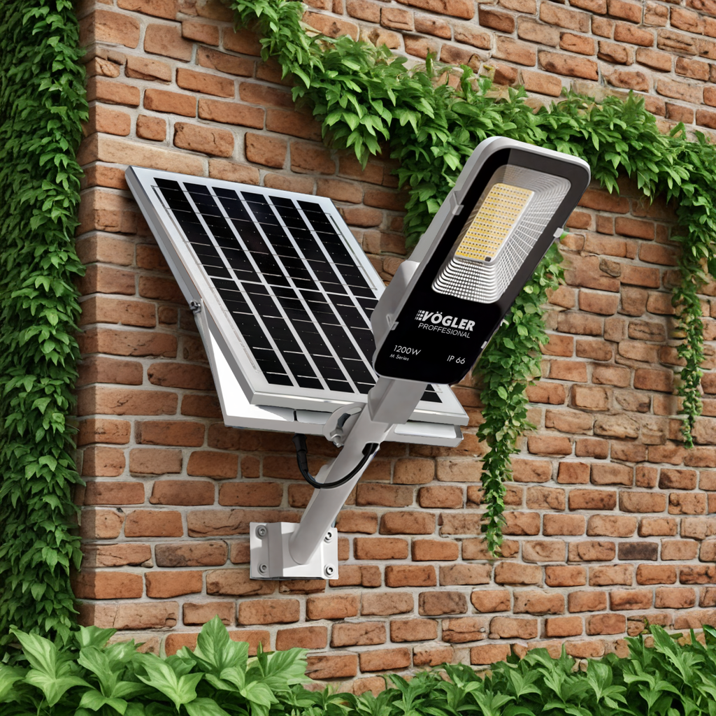 Erőteljes napelemes lámpa, alkonyatérzékelő, távirányító, Vögler Professional 1200W