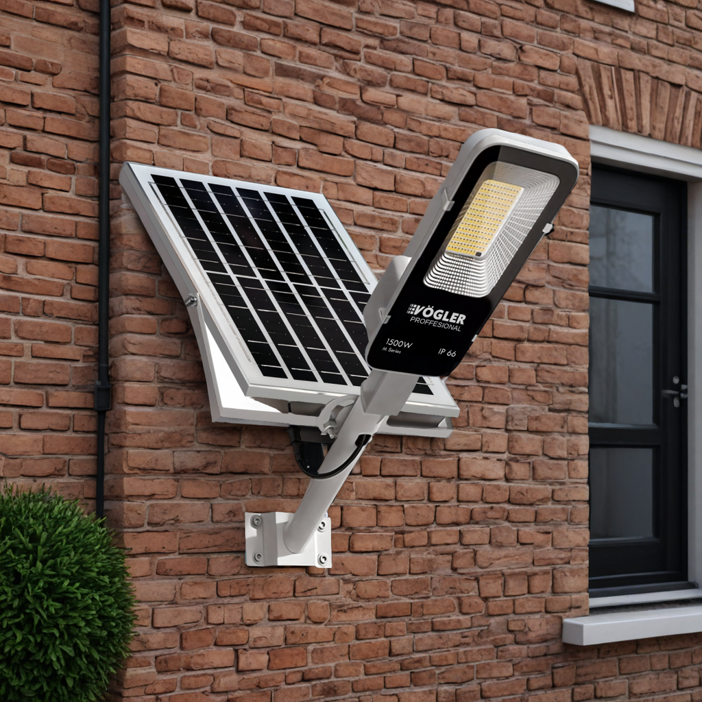 Erőteljes napelemes lámpa, alkonyatérzékelő, távirányító, Vögler Professional 1500W